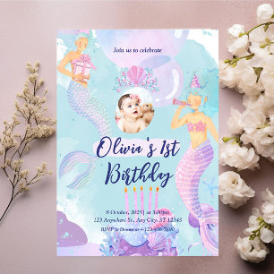 Mermaid 1st Birthday Party ONEder The Sea Mermaid  Invitation