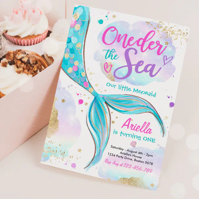 Mermaid 1st Birthday Party Oneder The Sea Mermaid Invitation Zazzle 