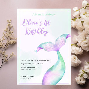 Mermaid 1st Birthday Party ONEder The Sea Mermaid  Invitation