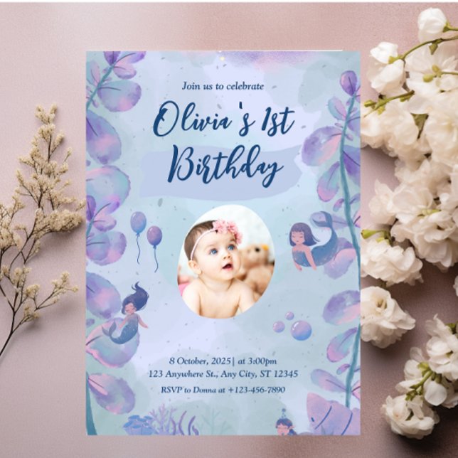 Mermaid 1st Birthday Party ONEder The Sea Mermaid  Invitation (Creator Uploaded)