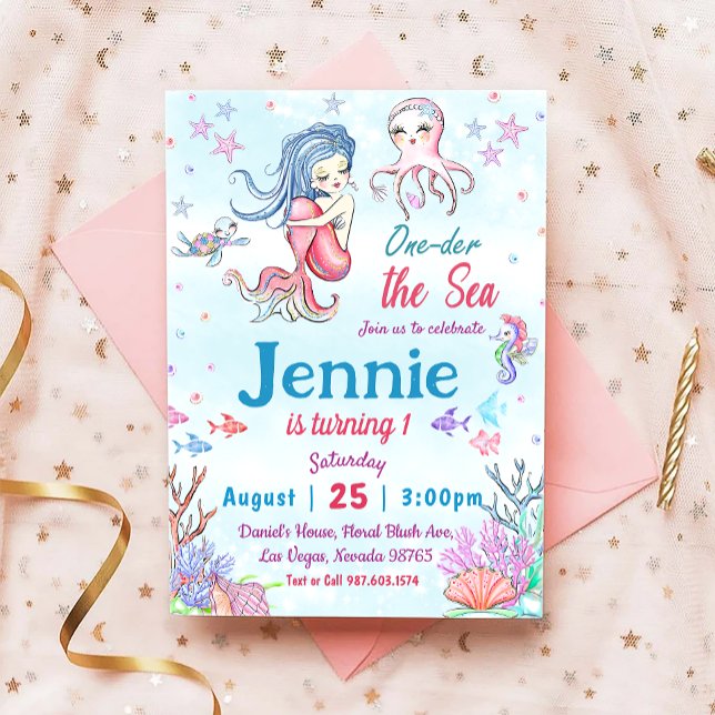 Mermaid 1st Birthday Party ONEder The Sea Party Invitation (Creator Uploaded)