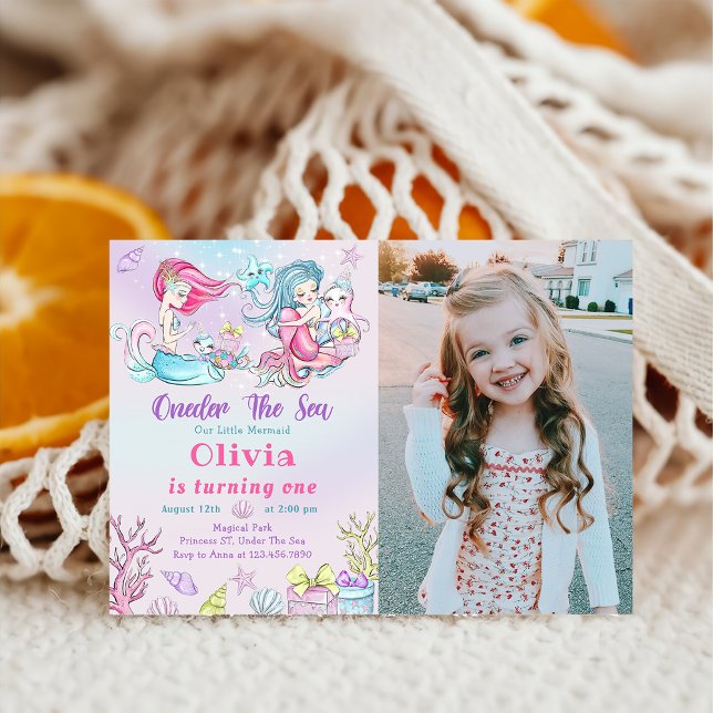 Mermaid 1st Birthday Party ONEder The Sea Photo Invitation (Creator Uploaded)