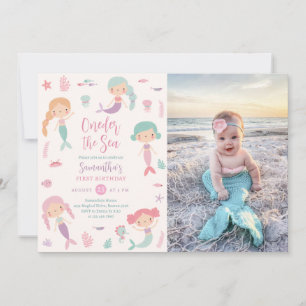 Mermaid 1st Birthday Party Oneder The Sea Photo Invitation