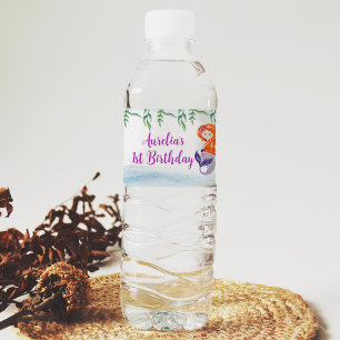 Mermaid 1st Birthday Party Oneder The Sea Water Bottle Label