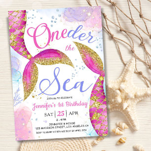 Mermaid 1st Birthday Party Pink ONEder the Sea Invitation