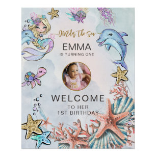 Mermaid 1st Birthday Photo ONEder The Sea Welcome Poster