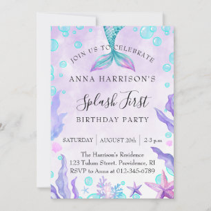Mermaid 1st Birthday "Splash" Invitation