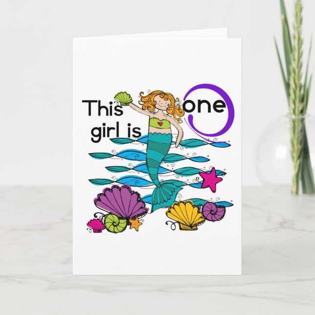 Mermaid 1st Birthday Tshirts and Gifts Card (Front)