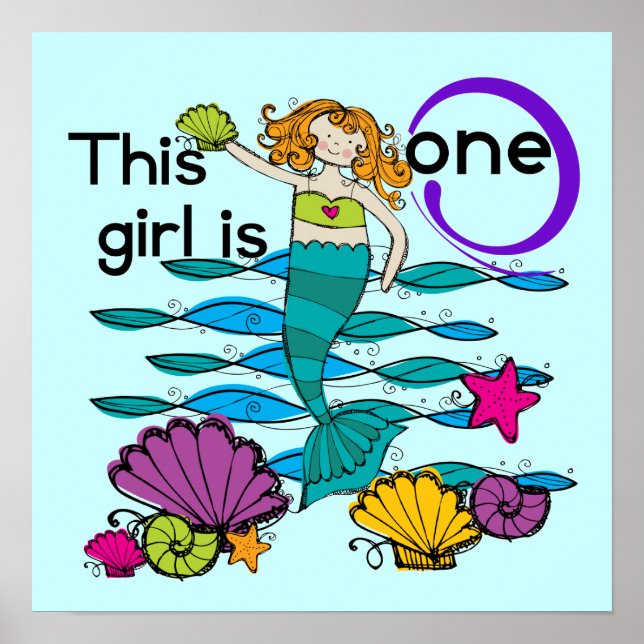 Mermaid 1st Birthday Tshirts and Gifts Poster (Front)