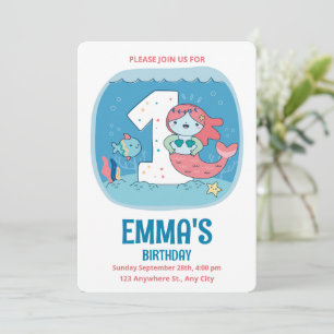 Mermaid 1st Birthday, Under The Sea First Birthday Invitation