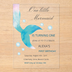 Mermaid 1st Birthday Under The Sea Mermaid Party Acrylic Invitations