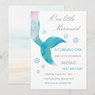Mermaid 1st Birthday Under The Sea Mermaid Party Invitation