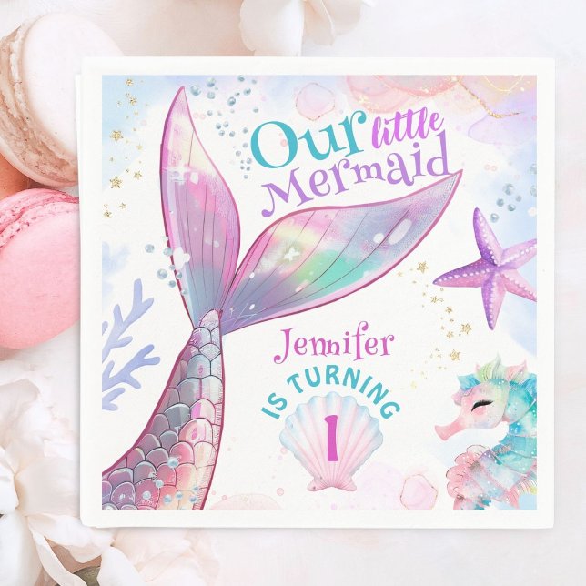 Mermaid 1st Birthday Under The Sea Pink Mermaid Napkin (Creator Uploaded)