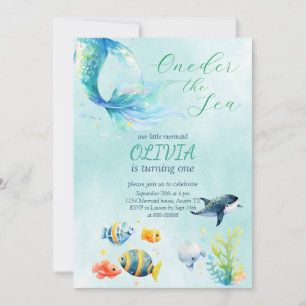 Mermaid 1st Birthday Watercolor Our Little Mermaid Invitation