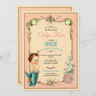Mermaid 1st first birthday invitaion pink invitation