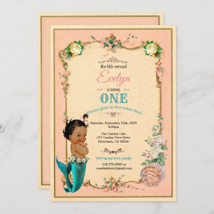 Mermaid 1st first birthday invitaion pink invitation