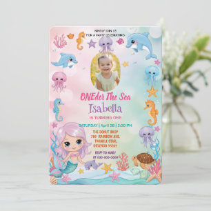 Mermaid 1st Photo Oneder Ocean birthday Invitation