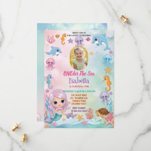 Mermaid 1st Photo Oneder Ocean birthday Save The Date