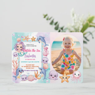Mermaid 1st Photo Under the sea birthday Invitation