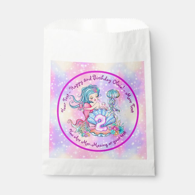 Mermaid 2nd Birthday Change Edit Text Personalise  Favour Bag (Front)