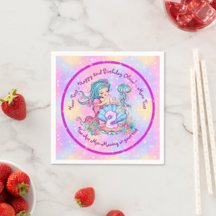 Mermaid 2nd Birthday Change Edit Text Personalise  Napkin