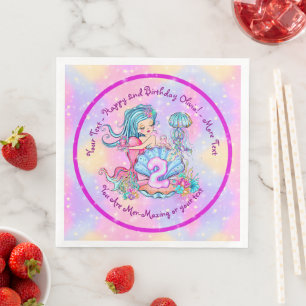 Mermaid 2nd Birthday Change Edit Text Personalise Napkin
