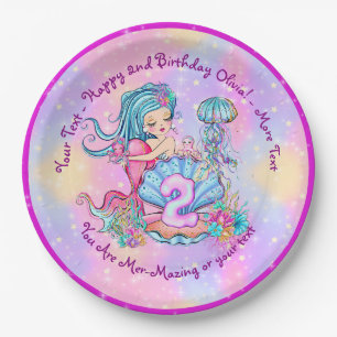 Mermaid 2nd Birthday Change Edit Text Personalise Paper Plate
