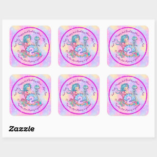 Mermaid 2nd Birthday Change Edit Text Personalise Square Sticker