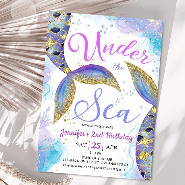 Mermaid 2nd Birthday Invite Girl Under the Sea (Creator Uploaded)