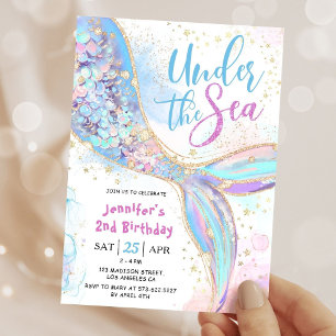 Mermaid 2nd Birthday Party Blue Under The Sea Invitation