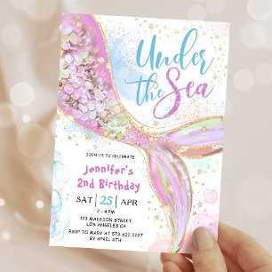 Mermaid 2nd Birthday Party Pink Under The Sea Invitation