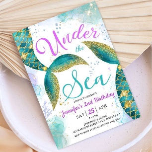 Mermaid 2nd Birthday Purple Teal Under the Sea Invitation