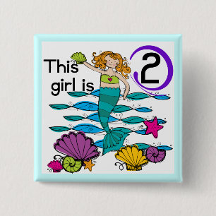 Mermaid 2nd Birthday Tshirts and Gifts 15 Cm Square Badge
