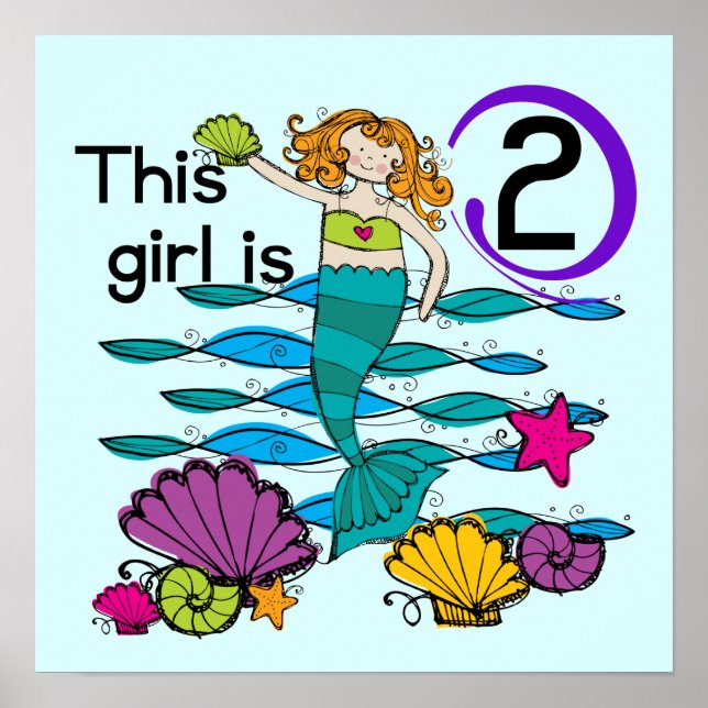 Mermaid 2nd Birthday Tshirts and Gifts Poster (Front)