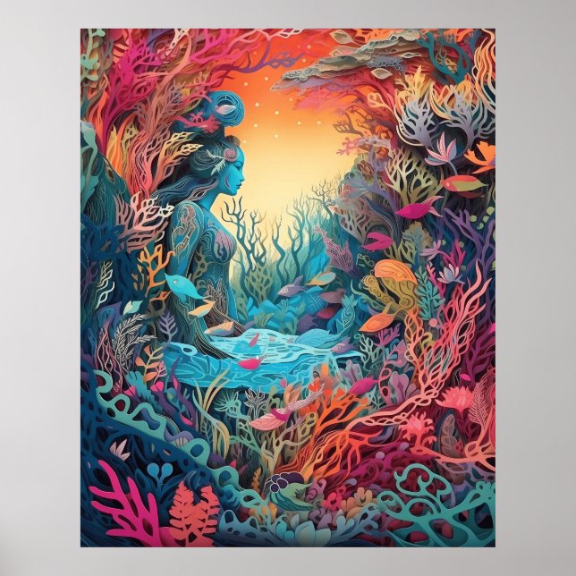 Mermaid 3d paper art  poster (Front)