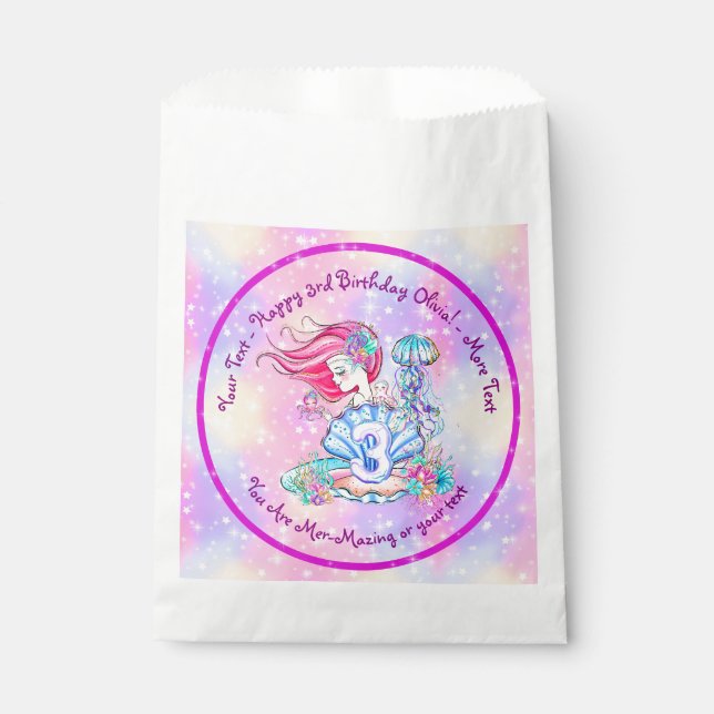 Mermaid 3rd Birthday Change Edit Text Personalise  Favour Bag (Front)