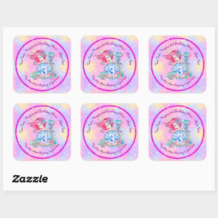 Mermaid 3rd Birthday Change Edit Text Personalise  Square Sticker