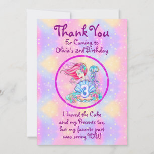 Mermaid 3rd Birthday Change Edit Text Personalise  Thank You Card