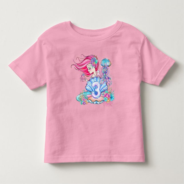 Mermaid 3rd Birthday Change Edit Text Personalise  Toddler T-Shirt (Front)
