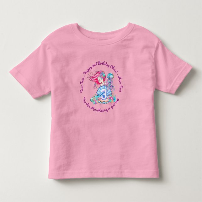 Mermaid 3rd Birthday Change Edit Text Personalise  Toddler T-Shirt (Front)