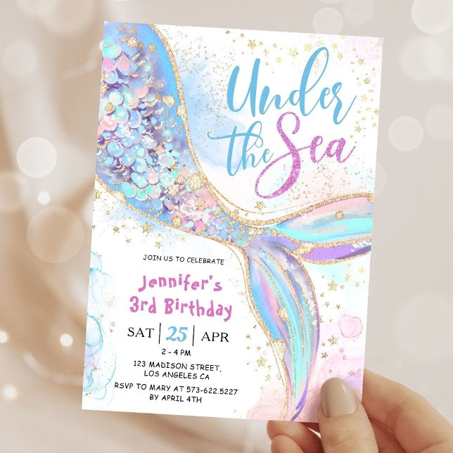 Mermaid 3rd Birthday Party Blue Under The Sea Invitation (Creator Uploaded)
