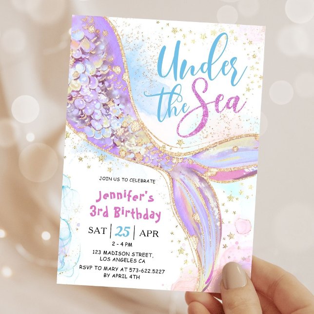 Mermaid 3rd Birthday Party Purple Under The Sea Invitation (Creator Uploaded)