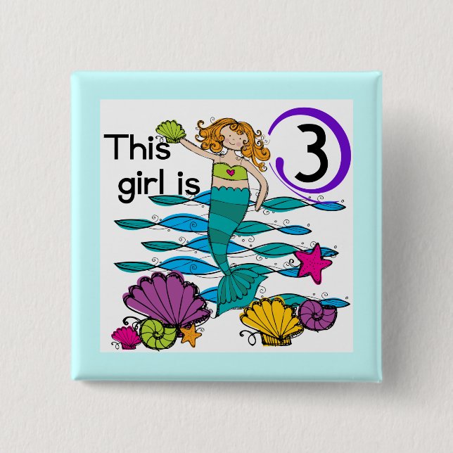 Mermaid 3rd Birthday T shirts and Gifts 15 Cm Square Badge (Front)