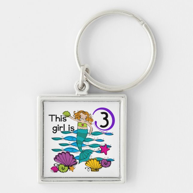 Mermaid 3rd Birthday T shirts and Gifts Key Ring (Front)