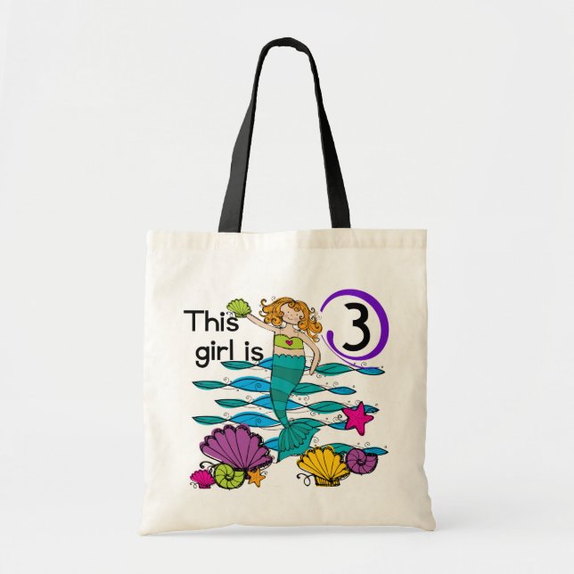 Mermaid 3rd Birthday T shirts and Gifts Tote Bag (Front)