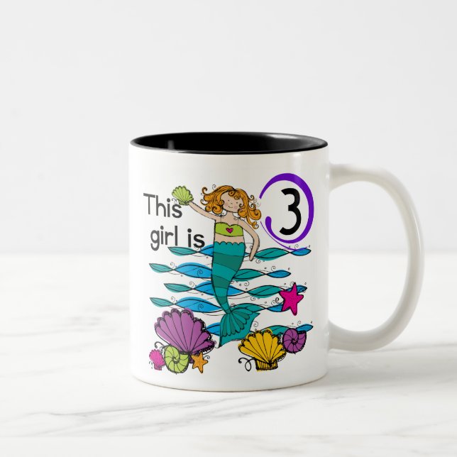 Mermaid 3rd Birthday T shirts and Gifts Two-Tone Coffee Mug (Right)