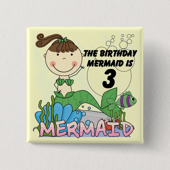 Mermaid 3rd Birthday Tshirts and Gifts 15 Cm Square Badge (Front)