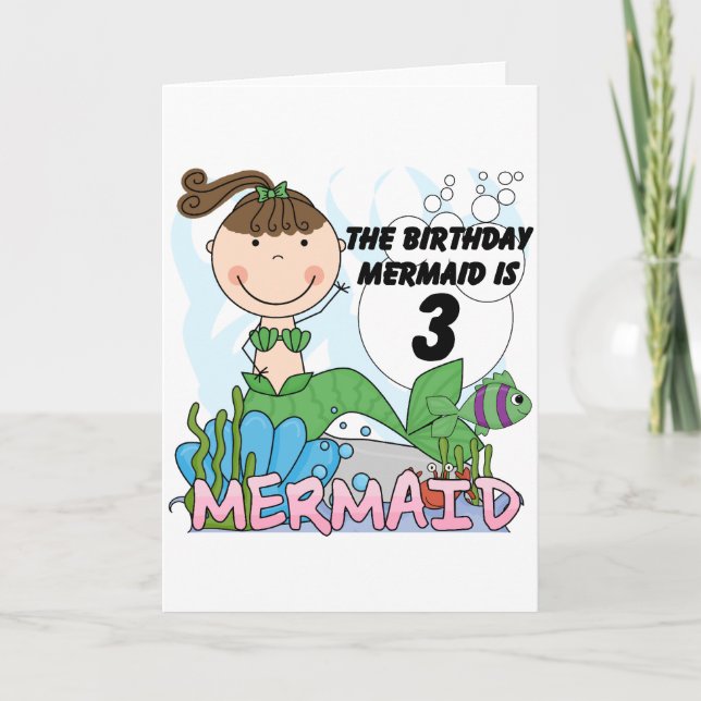 Mermaid 3rd Birthday Tshirts and Gifts Card (Front)