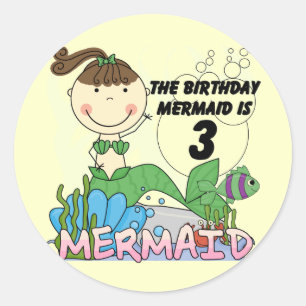 Mermaid 3rd Birthday Tshirts and Gifts Classic Round Sticker