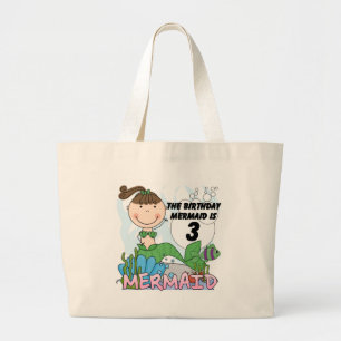 Mermaid 3rd Birthday Tshirts and Gifts Large Tote Bag